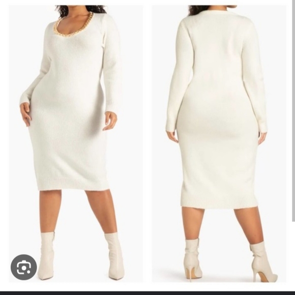 SWEATER GOLD CHAIN DRESS - Picture 1 of 4